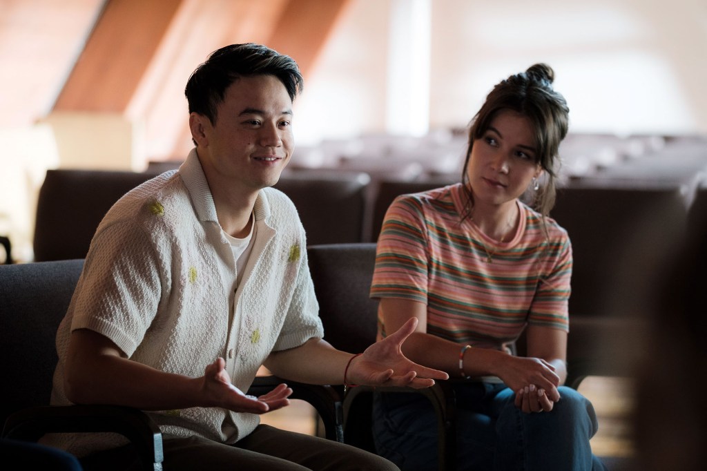 Ricky He as Blake and Ali Fumiko Whitney as Riley in Tubi's Worth the Wait.