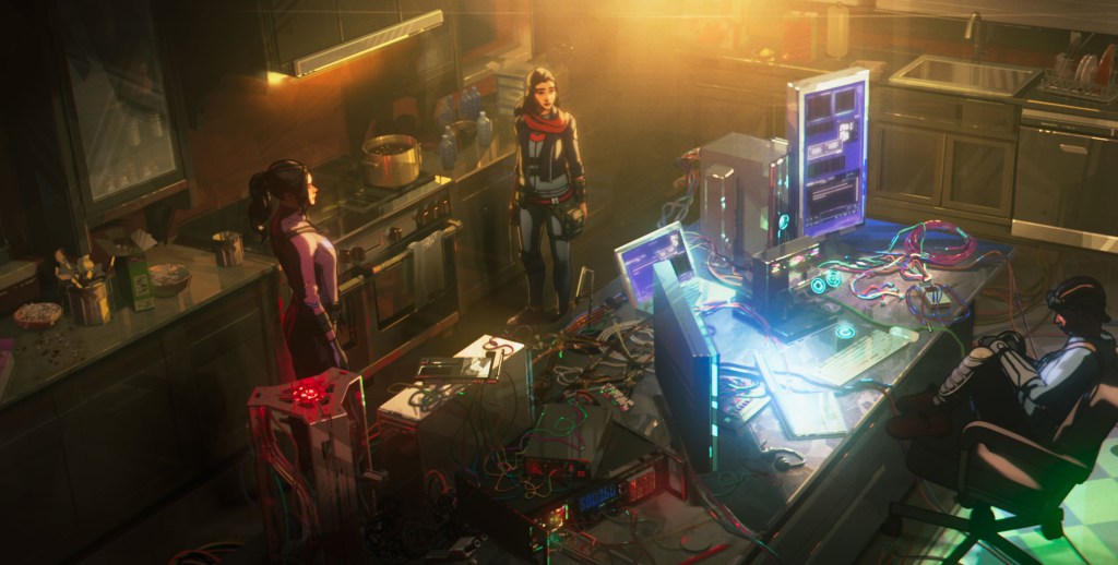  Kate Bishop (voiced by Hailee Steinfield), Kamala Khan (voiced by Iman Vellani) and Riri Williams (voiced by Dominique Thorne) in Marvel Television's Marvel Zombies.  (Photo courtesy of Marvel Television.)