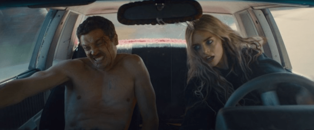 Karl Glusman and Samara Weaving in Eenie Meanie.