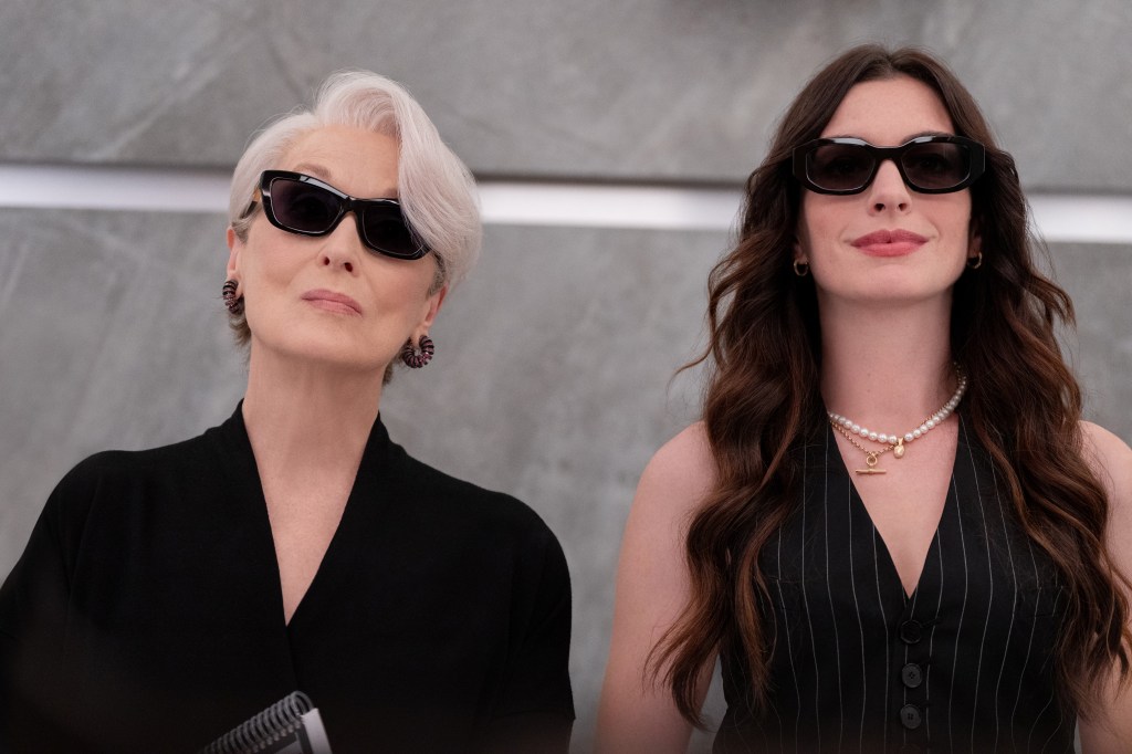 Meryl Streep as Miranda Priestly and Anne Hathaway as Andy Sachs in The Devil Wears Prada 2. (Photo courtesy of Macall Polay. © 2025 20th Century Studios. All Rights Reserved.)