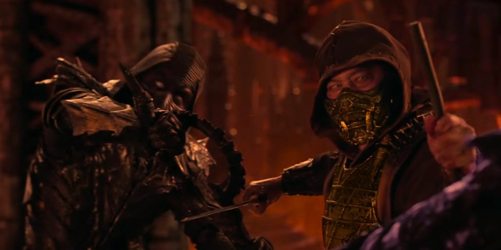Joe Taslim as Noob Saibot and Hiroyuki Sanada as Scorpion in Mortal Kombat II. (Photo courtesy of Warner Bros. Pictures)
